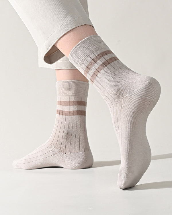 Men's 100% Cotton 5A Antibacterial Mid-calf Stripe Socks