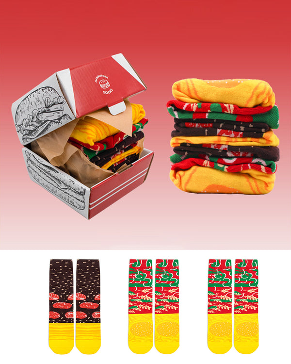 Hamburger Mid-Calf Socks Gift Box 3 Pack