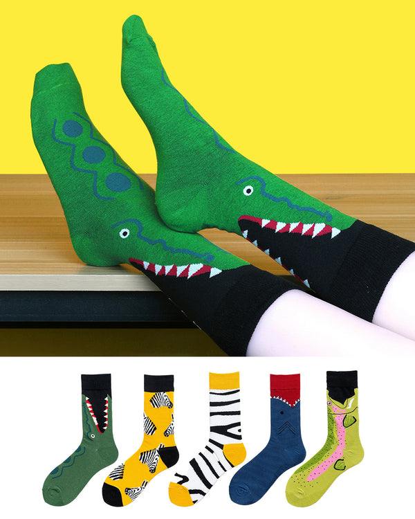 Oil Painting Animal Trendy Mid-Calf Socks 5 Pack