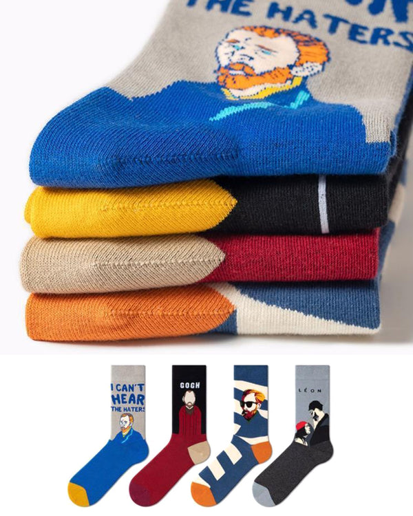 Oil Painting Trendy Mid-Calf Socks 4 Pack