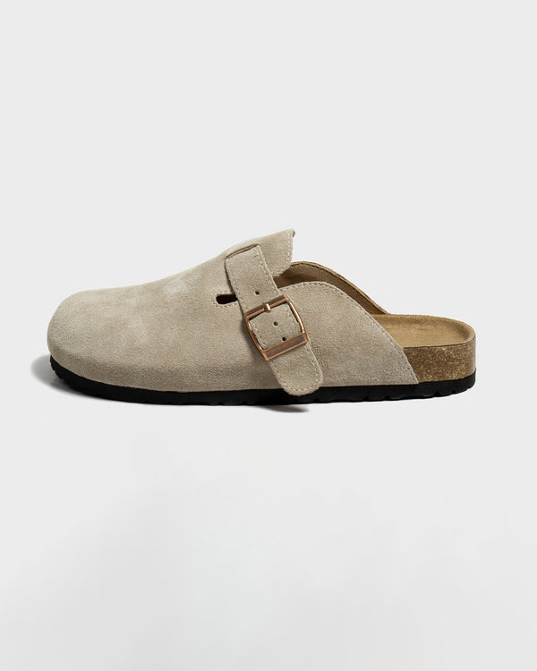 Adjustable Flat Buckle Suede Cork Slippers