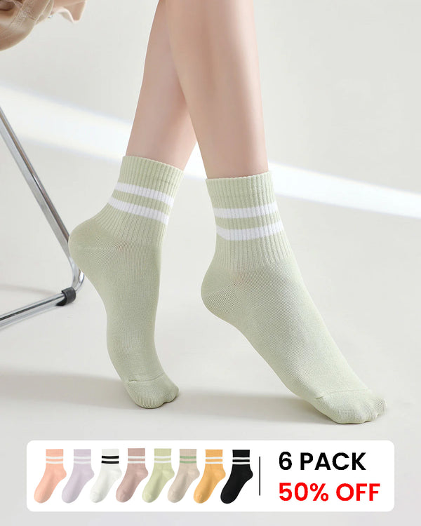 Women's 100% Cotton 5A Antibacterial Mid-calf Stripe Socks