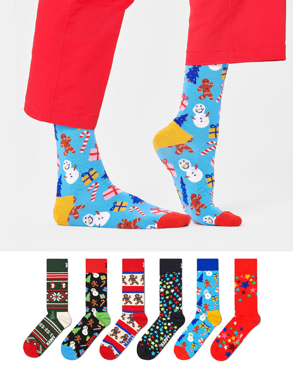 Christmas-Themed Gingerbread Stripe Cotton Socks 6 Pack