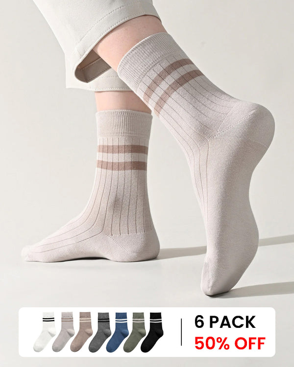 Men's 100% Cotton 5A Antibacterial Mid-calf Stripe Socks