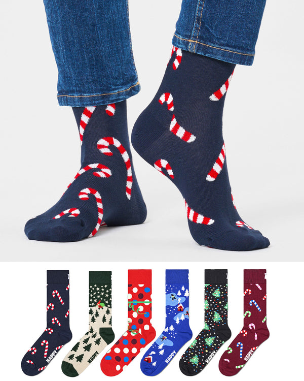 Christmas-Themed Winter Night Stripe Cotton Socks 6 Pack