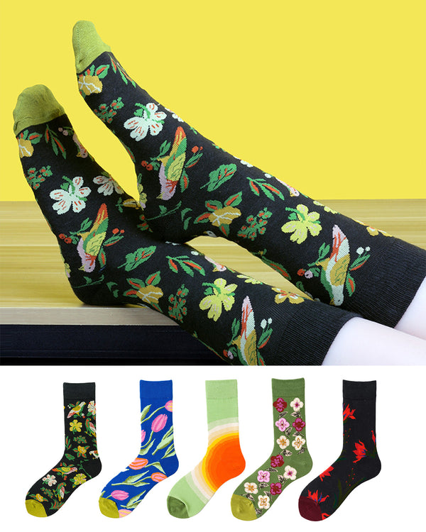 Oil Painting Flower Trendy Mid-Calf Socks 5 Pack