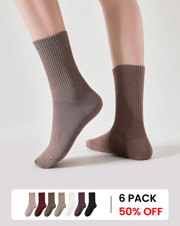 Women's 100% Cotton 5A Antibacterial Mid-calf Socks