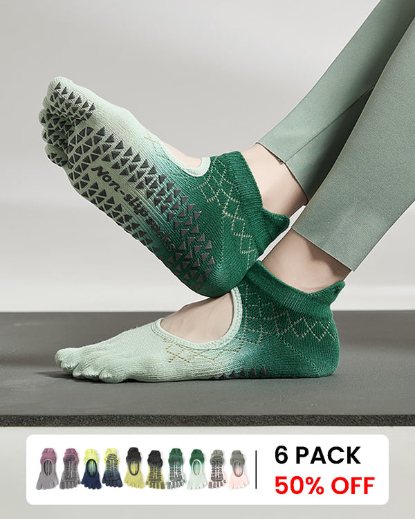 Gradient Five-Toe Yoga Socks with Silicone Grip