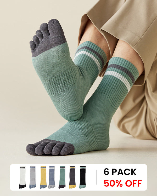 Men's Cotton Antibacterial Striped Toe Socks