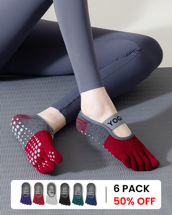 Non-Slip Five-Toe Yoga Socks with Elastic Strap