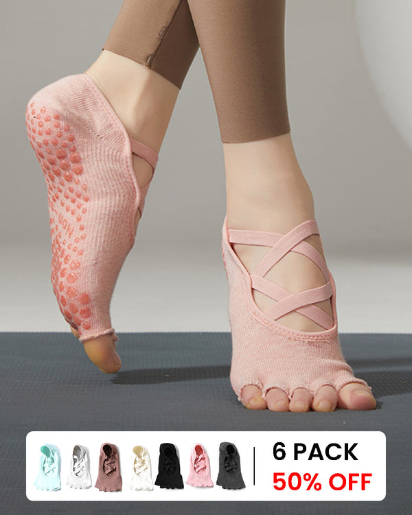 Open-Toe Non-Slip Yoga Socks with Elastic Straps